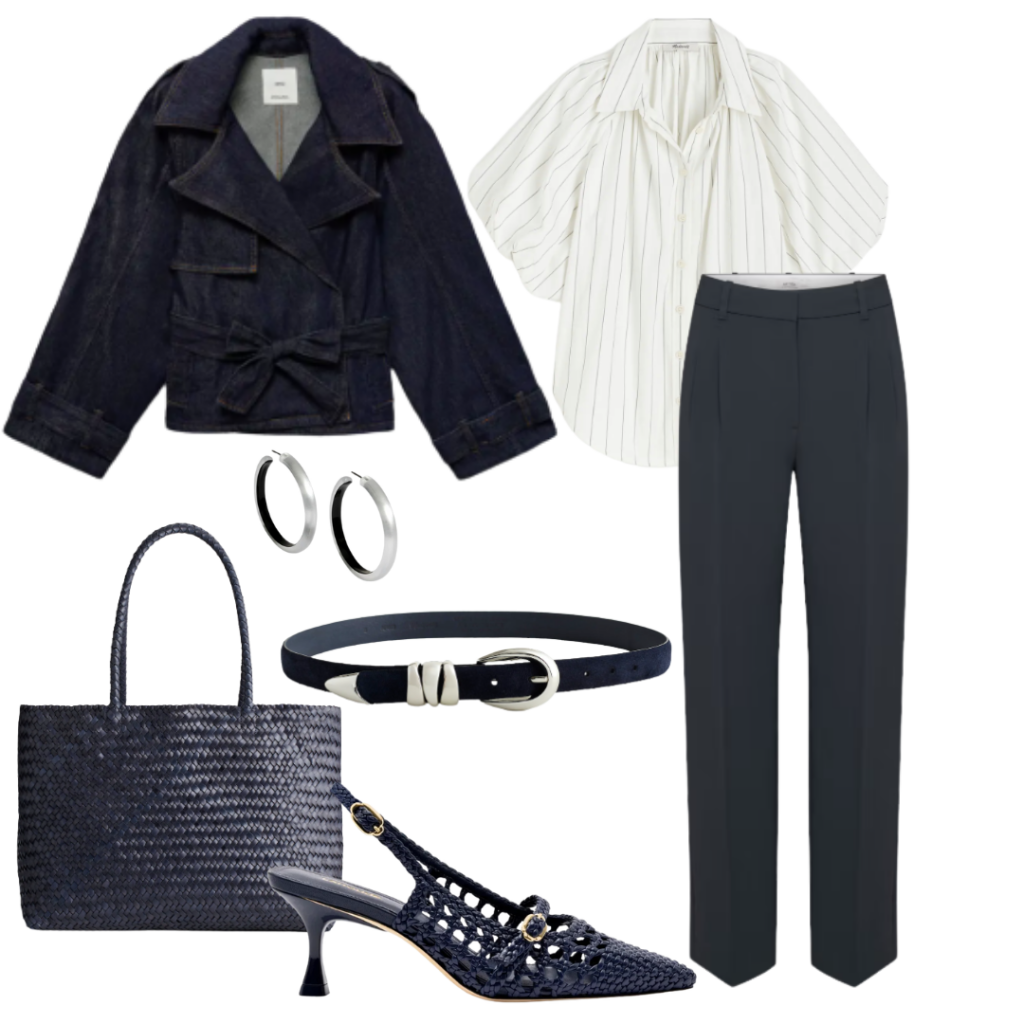 Winter To Spring Transition Outfit- Navy Pants