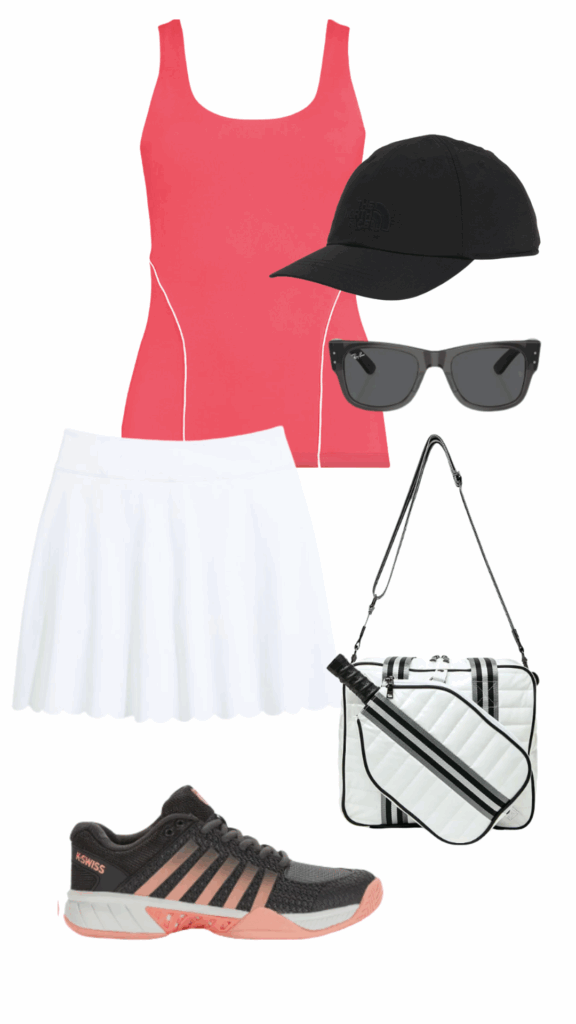 skorts and white top outfit Pickleball Outfit Ideas with skorts