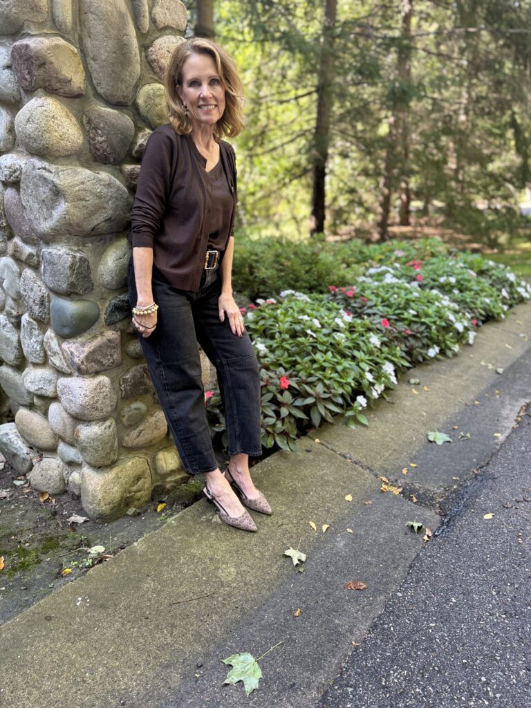 Val wearing the Havana Slingback Pump