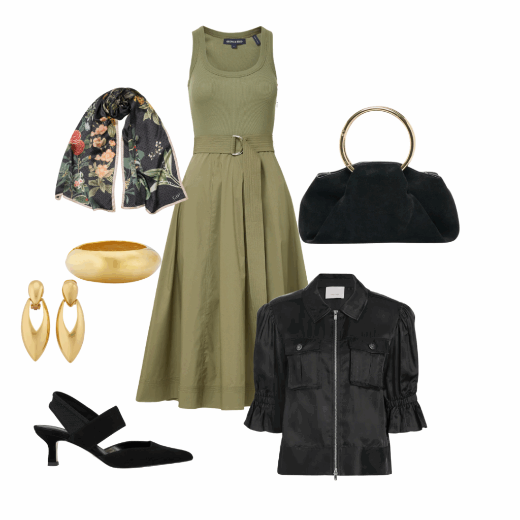 olive green and black clothing and accessories