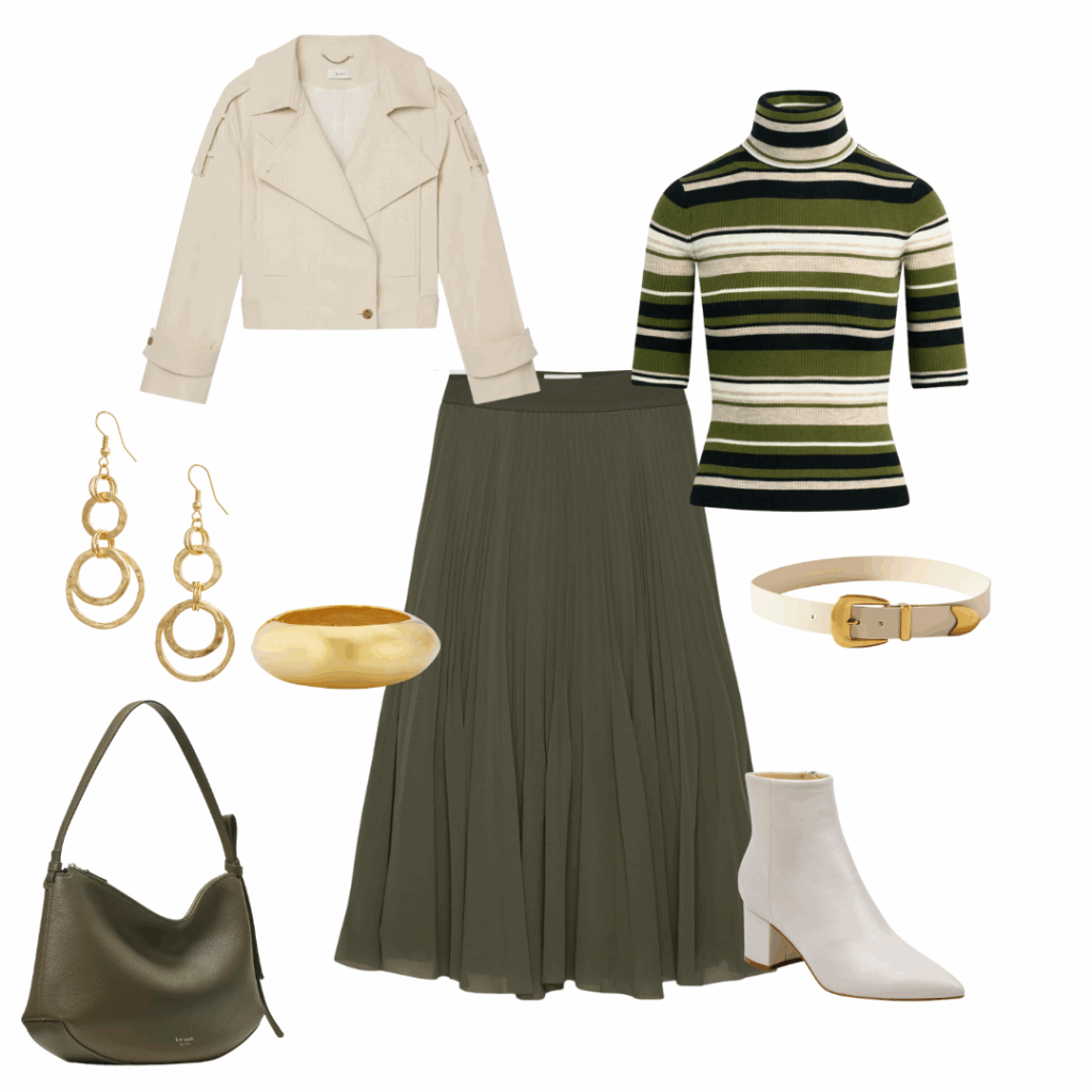 What colors go with olive green - olive green and white clothing and accessories