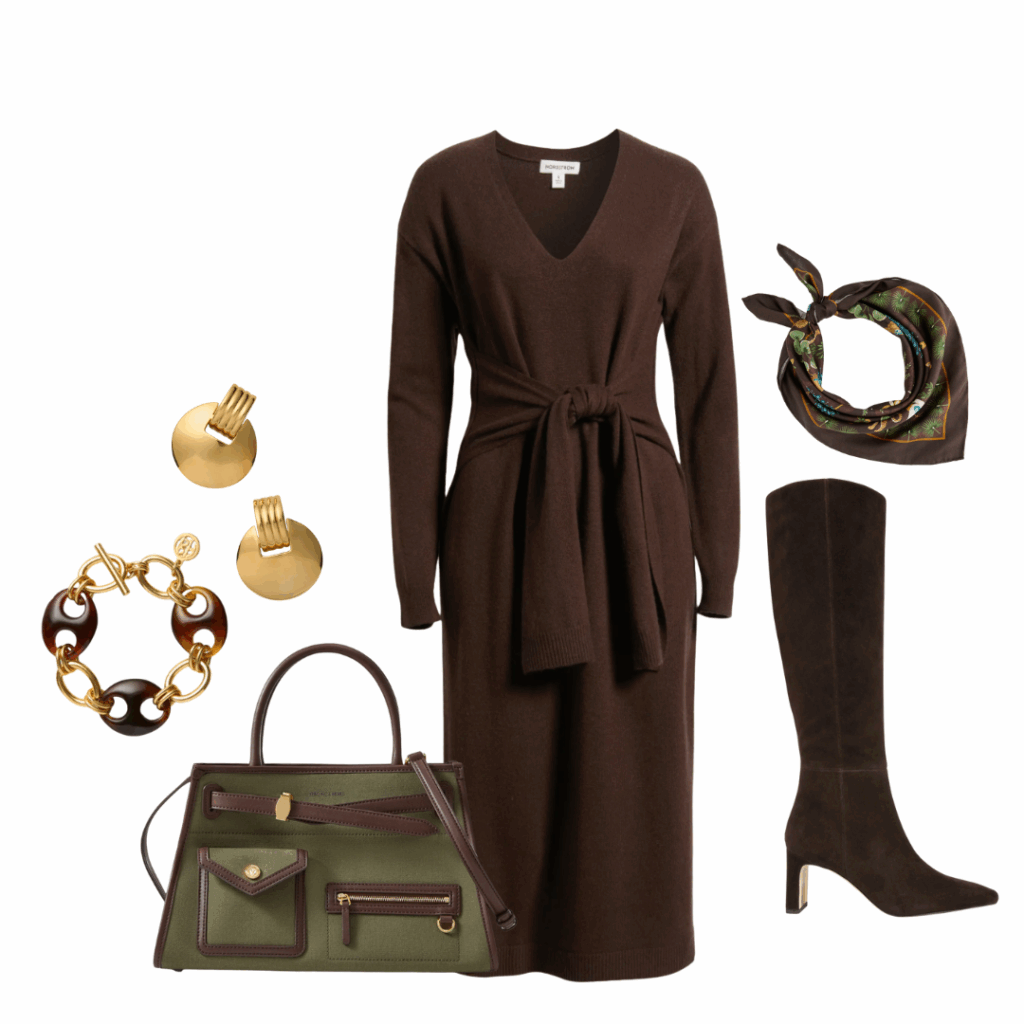 olive green and brown clothings and accesories