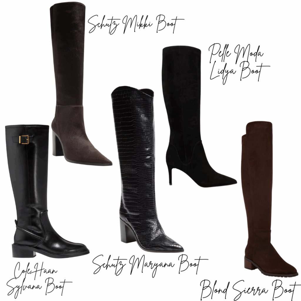 6 Fall Boot Styles Collage of trendy fall boot styles including knee-highs for autumn outfits.