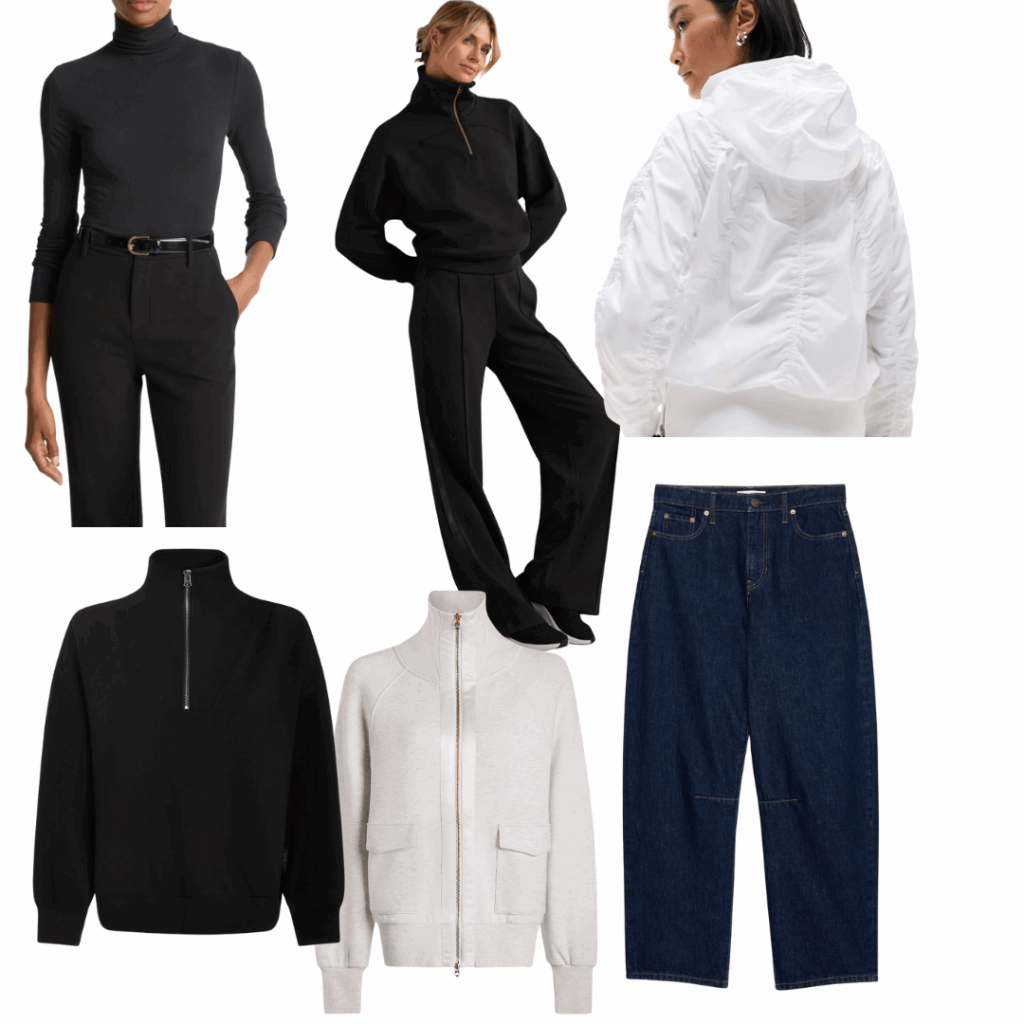 September favorites 2025 Fall clothing including turtlenecks, jackets, loungewear and jeans featured in September favorites 2025.