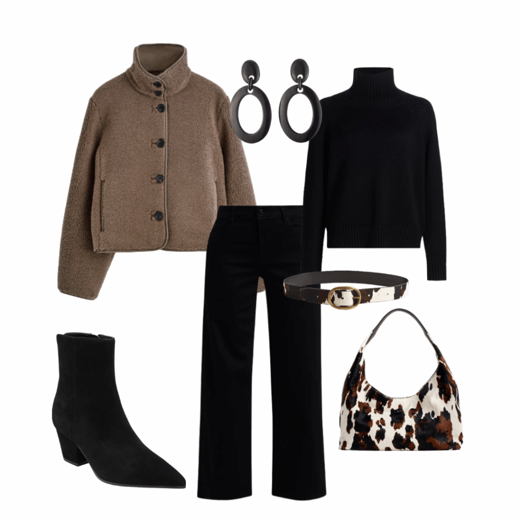 fall coats Jacket | Earrings | Turtleneck | Jeans | Belt | Booties | Purse