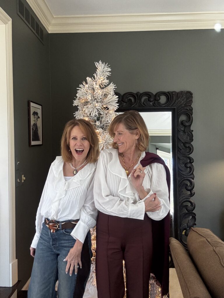 White Blouses Bev and Val wearing white blouses.