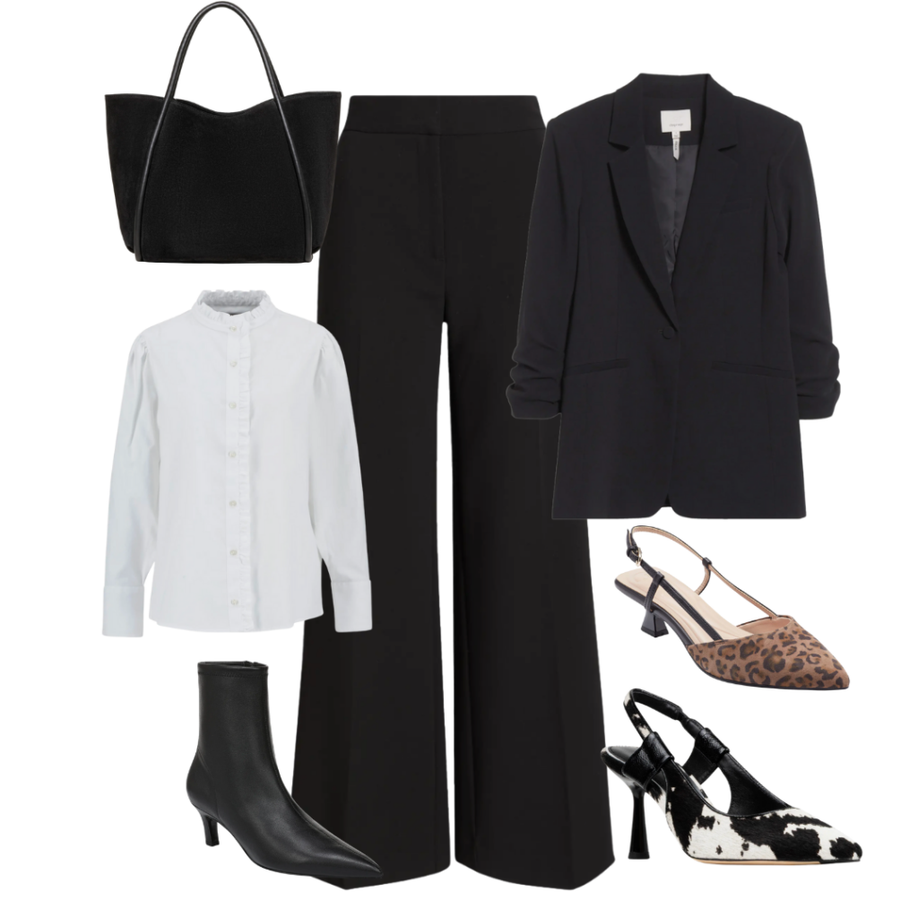 What Shoes To Wear With Black Pants Black Wide Leg Trouser Outfit Idea
