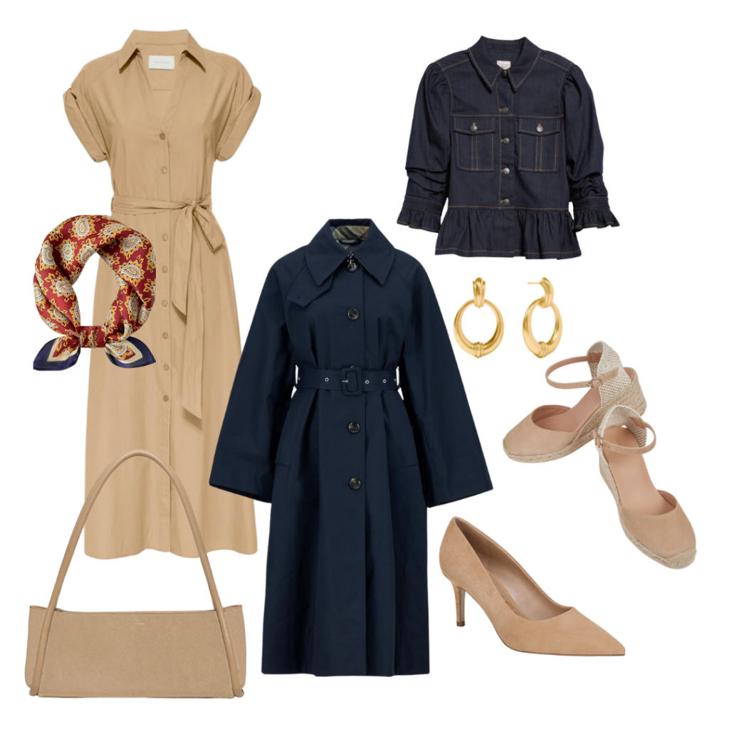 What Color Goes With Khaki Dress / Scarf /Purse / Raincoat / Jacket / Earrings / Wedge / Pump