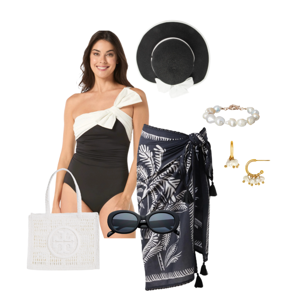 Swim Styles For Women Over 60 Swim Suit / Tote / Hat / Sarong / Sunglasses / Bracelet / Earrings