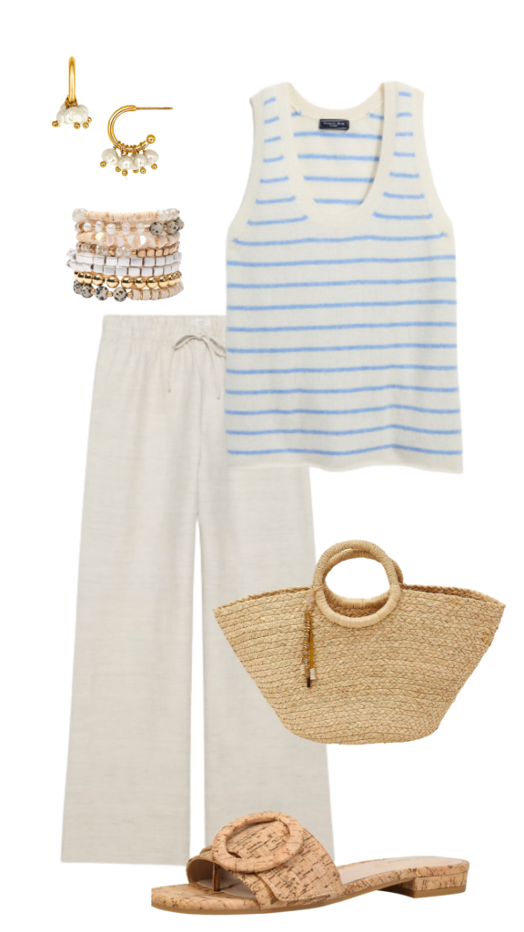 Striped Sweaters for Spring Striped Sweaters for Spring: Earring | Bracelet | Sweater | Pant | Tote | Slide