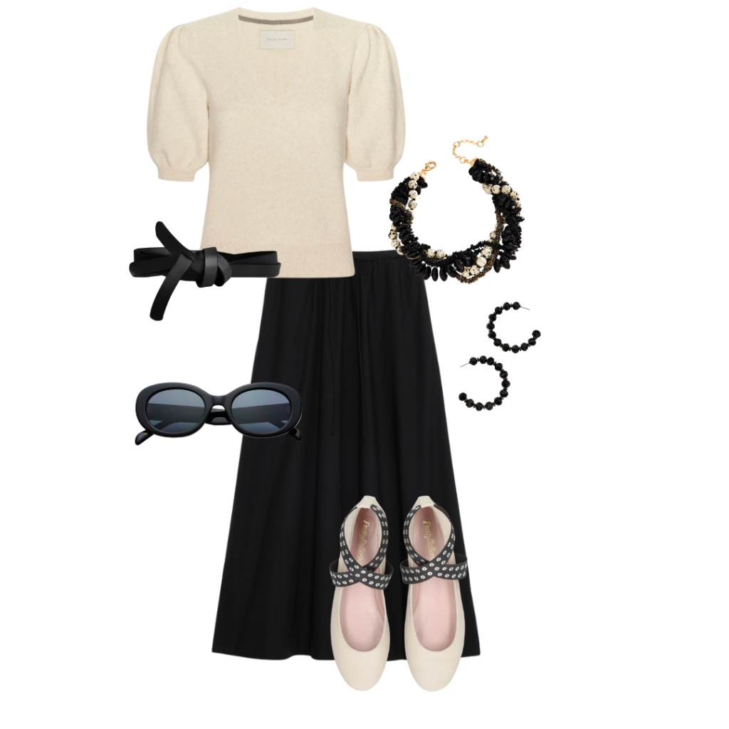 Ballet Flats Sweater / Belt / Skirt / Necklace / Earrings