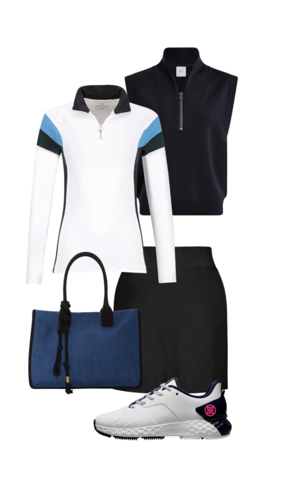 Spring Golf Outfits for Women Long Sleeve Top | Vest | Tote | Skort | Golf Shoes