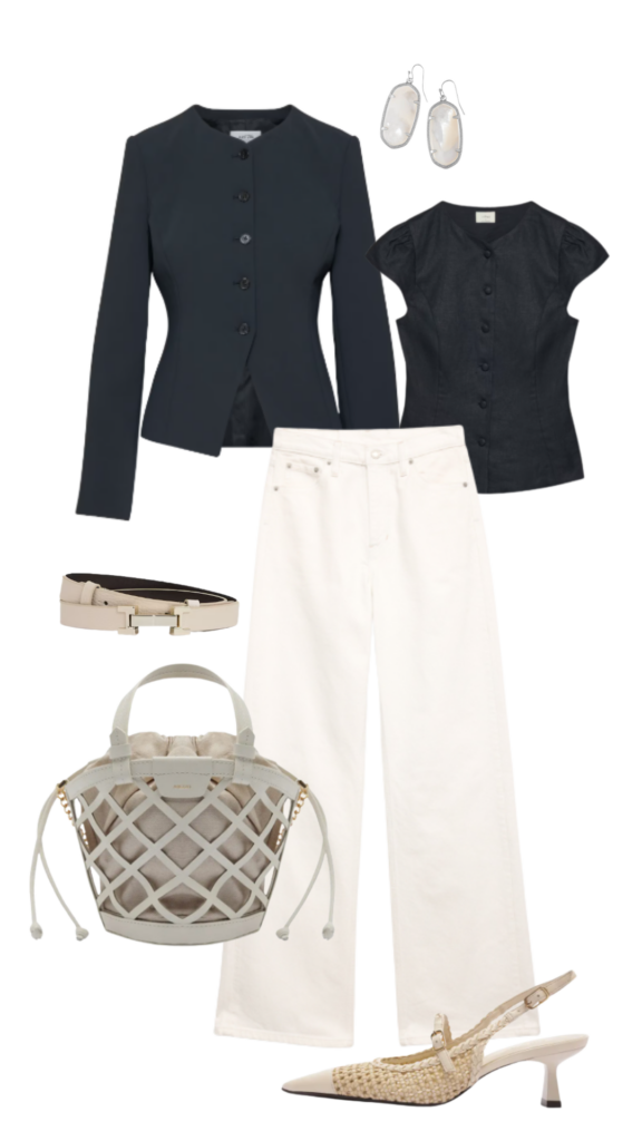 How To Style White Jeans Blazer | Earrings |Top | Belt | Jeans | Tote | Slingbacks