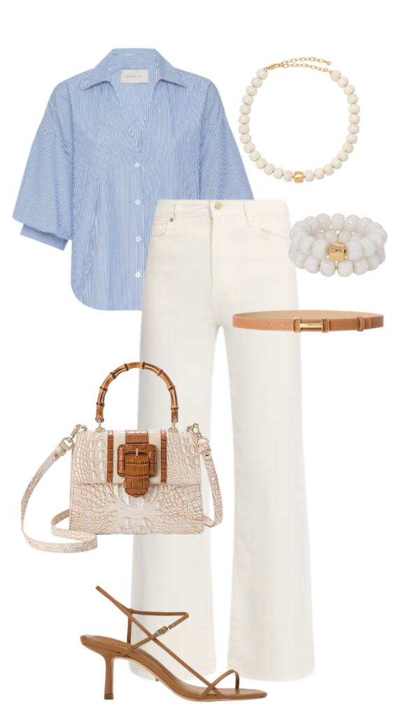 How To Style White Jeans Blouse | Necklace | Jeans | Bracelet | Belt | Purse | Sandals