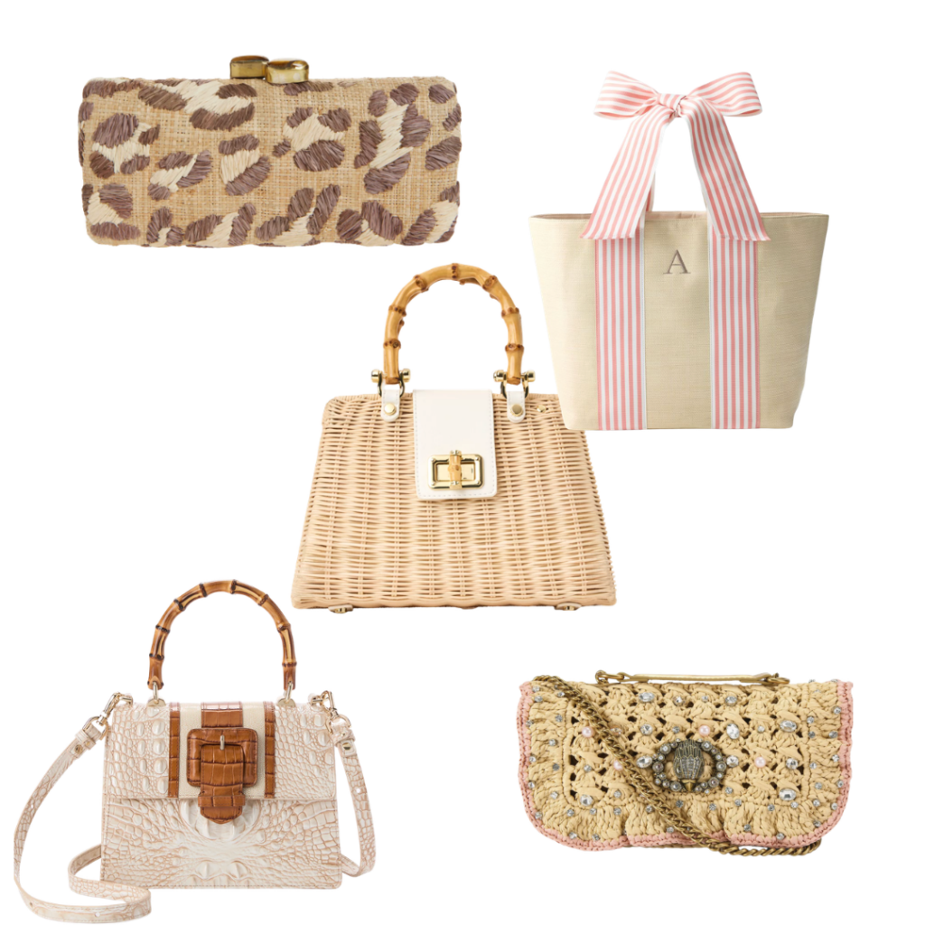 Best Gifts for Mother’s Day Spotted Clutch / Wicker Bag / Brahmin Bag / Mark & Graham Ribbon Bag / Kurt Geiger Bag