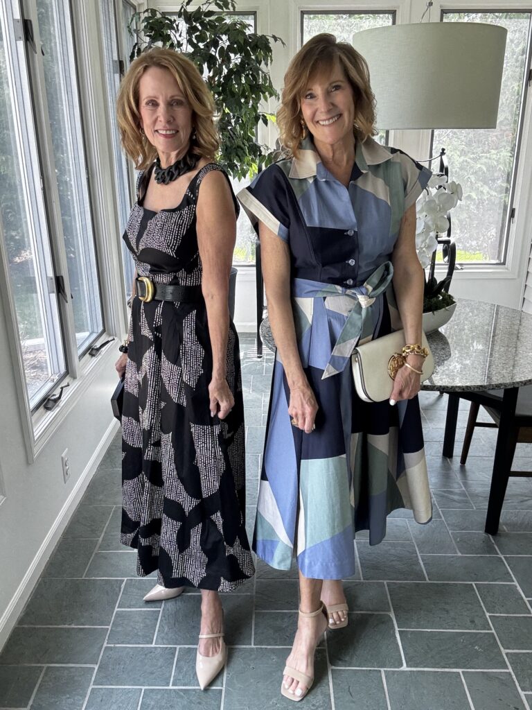 Spring and Summer Dresses Bev & Val wearing Donna Karan New York dresses
