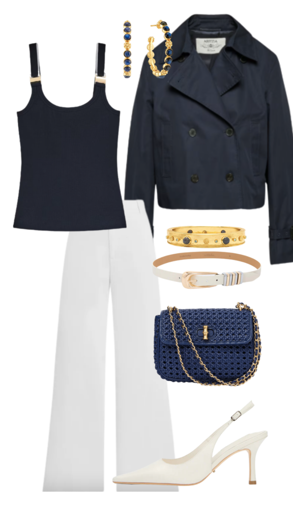 Navy & White Summer Style White Wide-Leg Pants and Navy Knit Top - Navy & White Summer Style