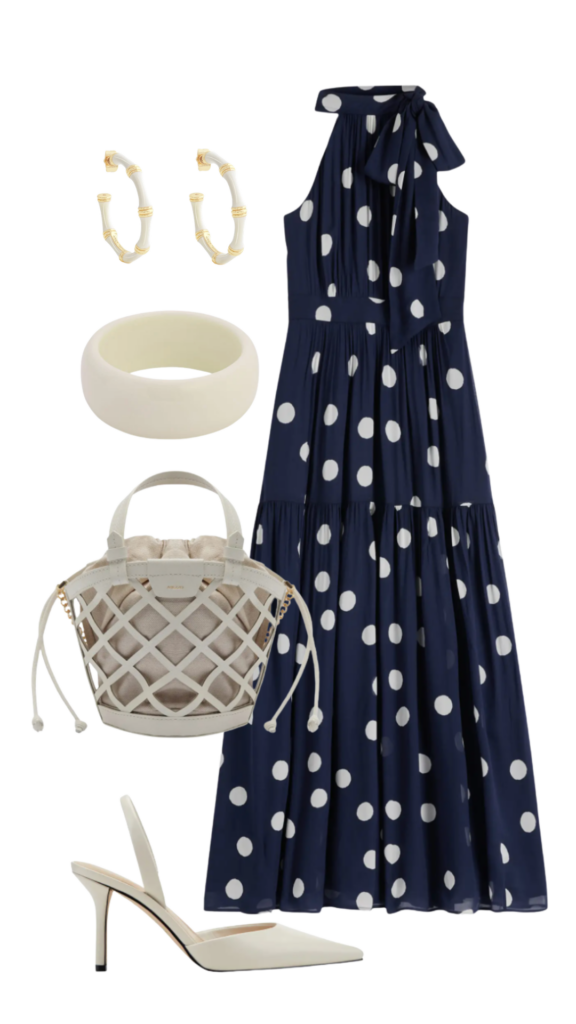Navy & White Summer Style Navy and White Polka Dot Maxi Dress