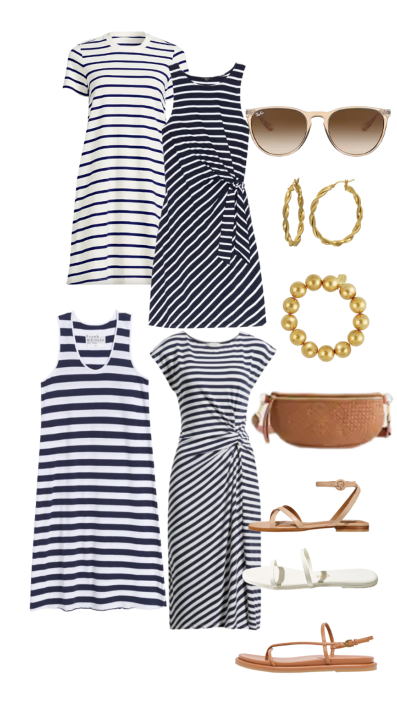 Navy & White Summer Style Striped Tee Dresses