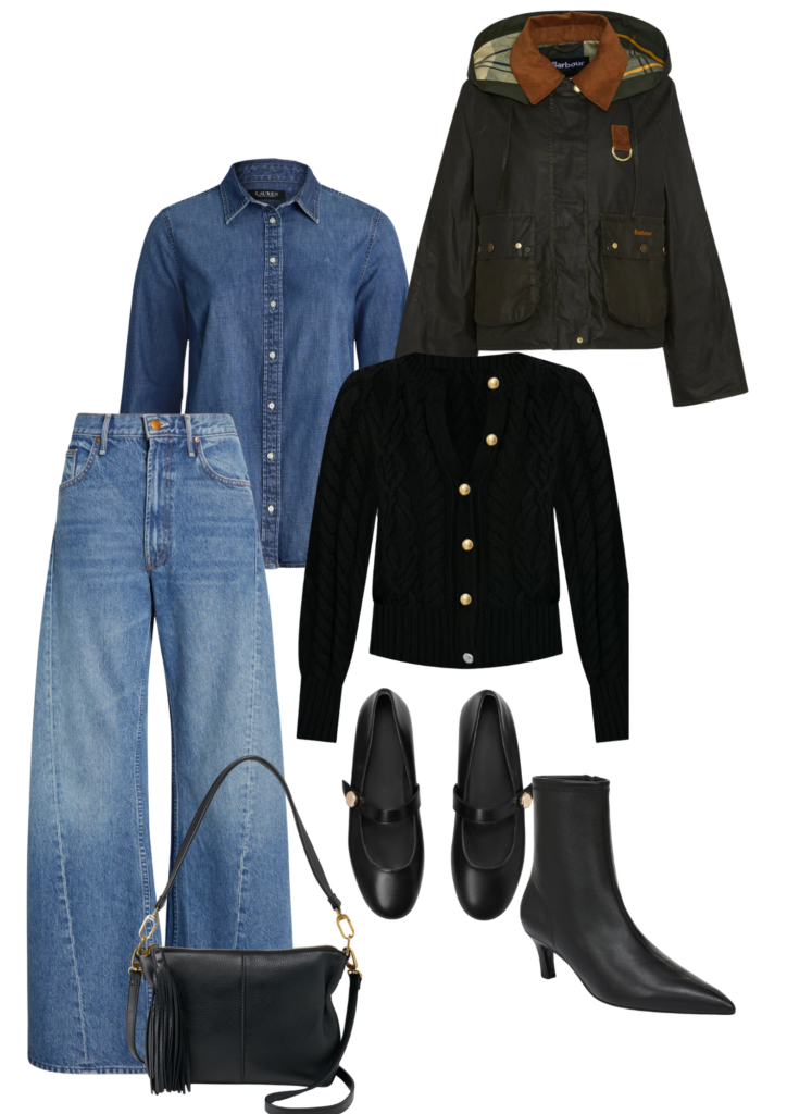 Cozy Sweaters Styling Sweaters For Cooler Weather: Jean Shirt / Jeans / Bag / Jacket / Sweater / Mary Jane Flats / Bootie