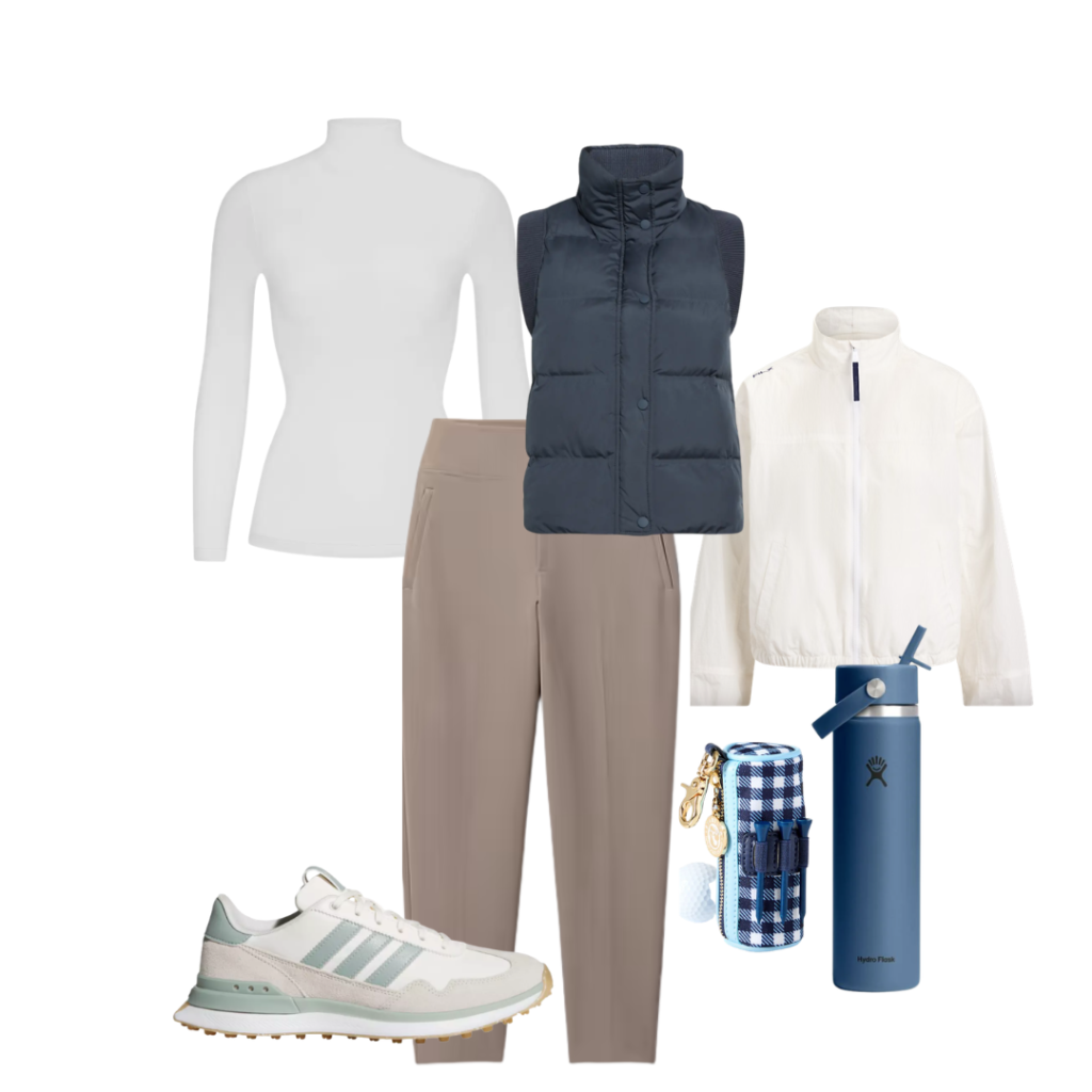 Fall Golf Outfits for Women Blue, Khaki and White outfit