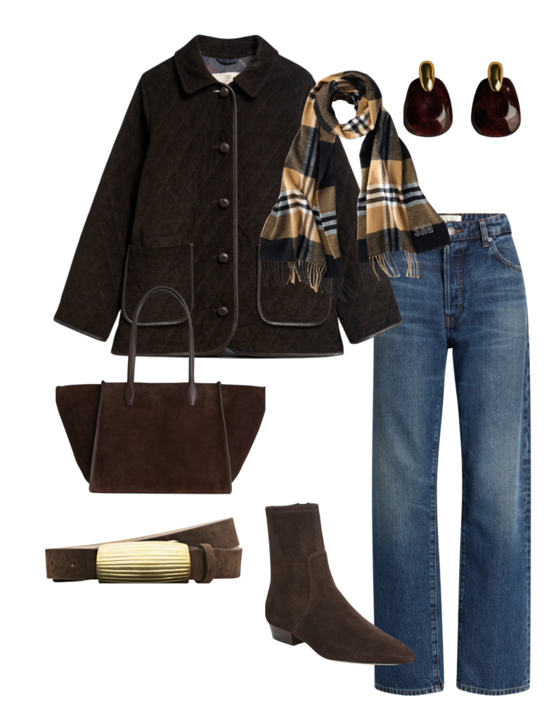 Fall Coats Fall Coat / Tote / Belt / Earrings / Scarf / Bootie / Jeans