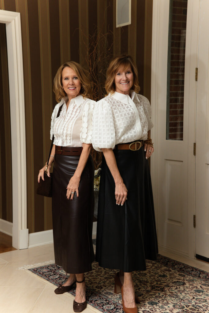 Chocolate Brown Bev and Val wearing the Tyler Boe Phoebe Skirt