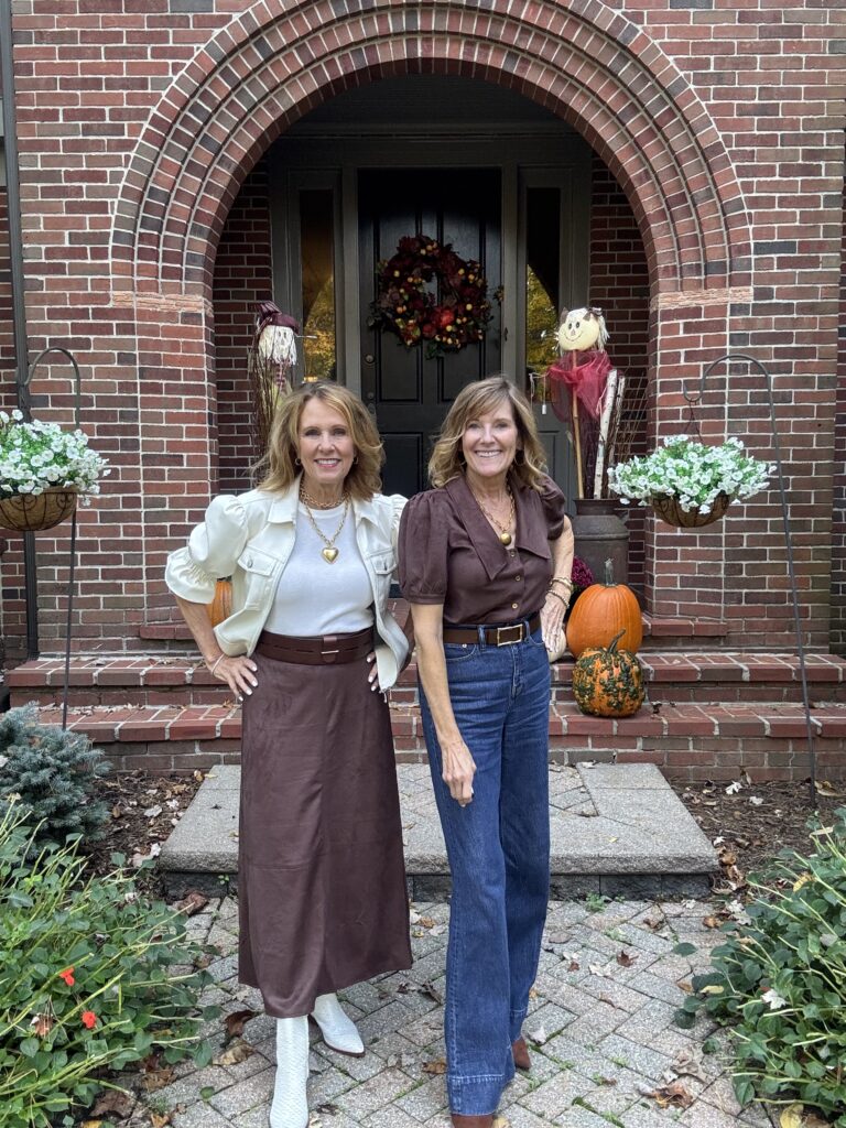Chocolate Brown The Duffield Lane Sullivan Skirt on Val paired with the Rowe Top on Bev
